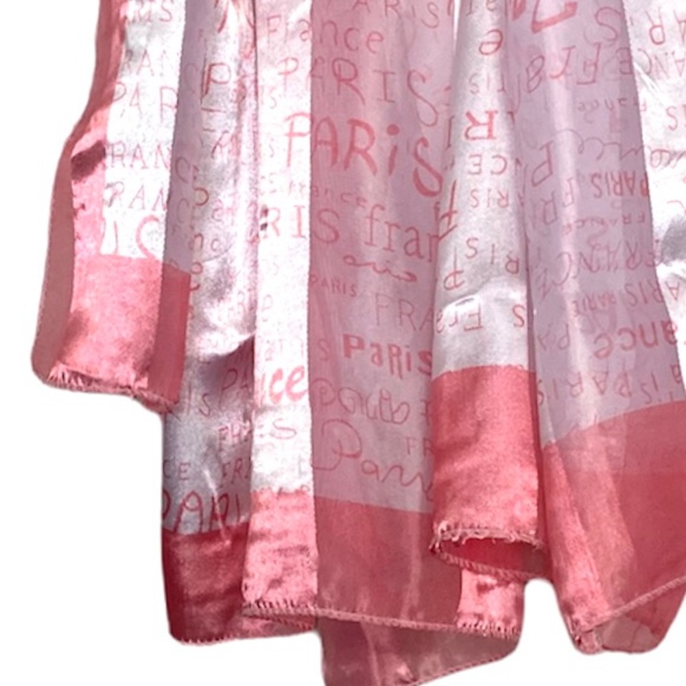 BARBIE PINK / WHITE SATIN SCARF ~ “PARIS / FRANCE”•